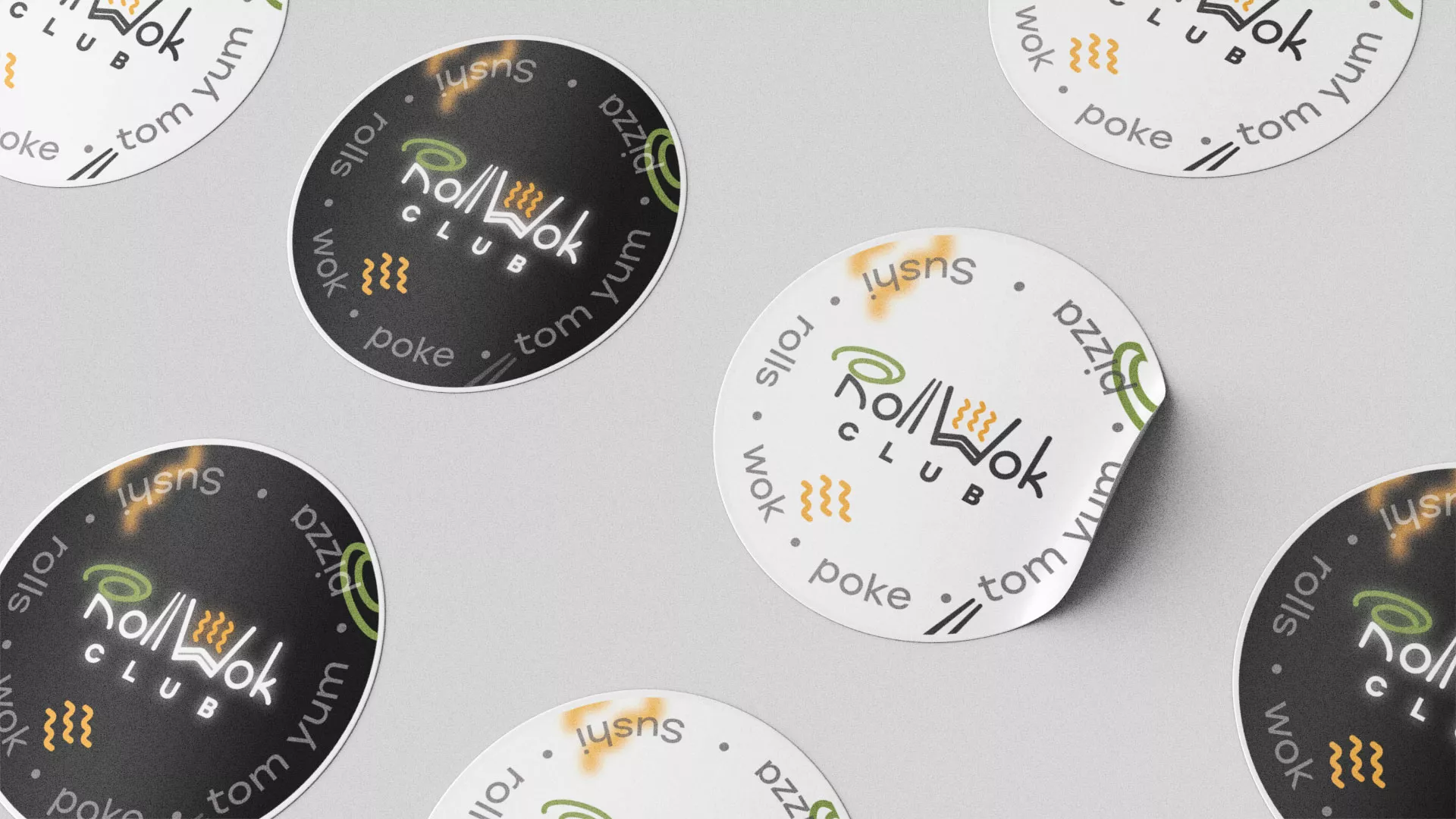Разработка наклеек для суши-бара «Roll Wok Club» в Городце